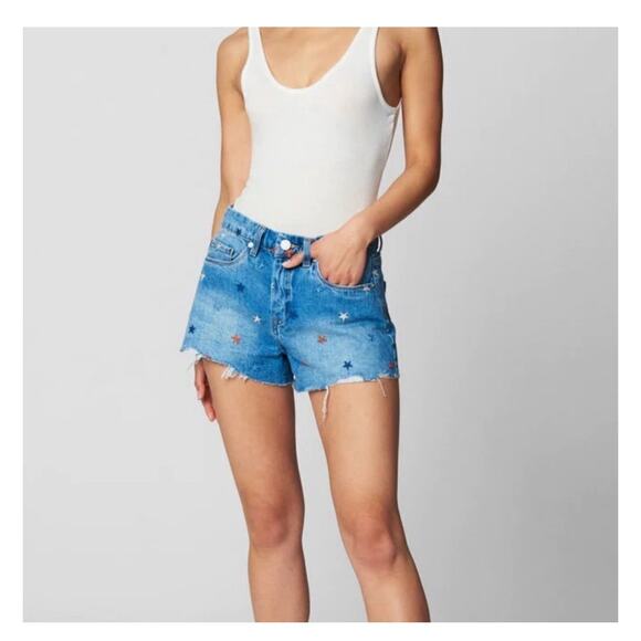 Blank NYC The Barrow Vintage High Rise Stars Embroidered Jean Shorts Sz 28 USA - Picture 7 of 16